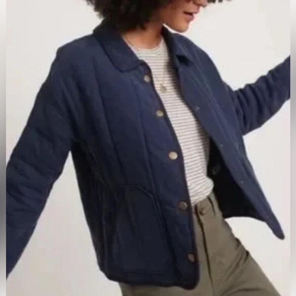 Marine Layer Aria Navy Quilted Button Front Jacket Size M - Picture 4 of 4